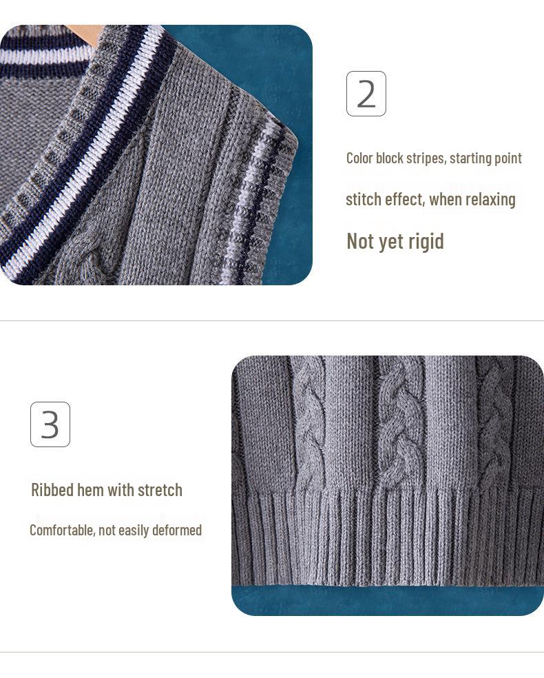 Strikket ermeløs vest for barn: Vår & Høst College-stil Skoleuniform