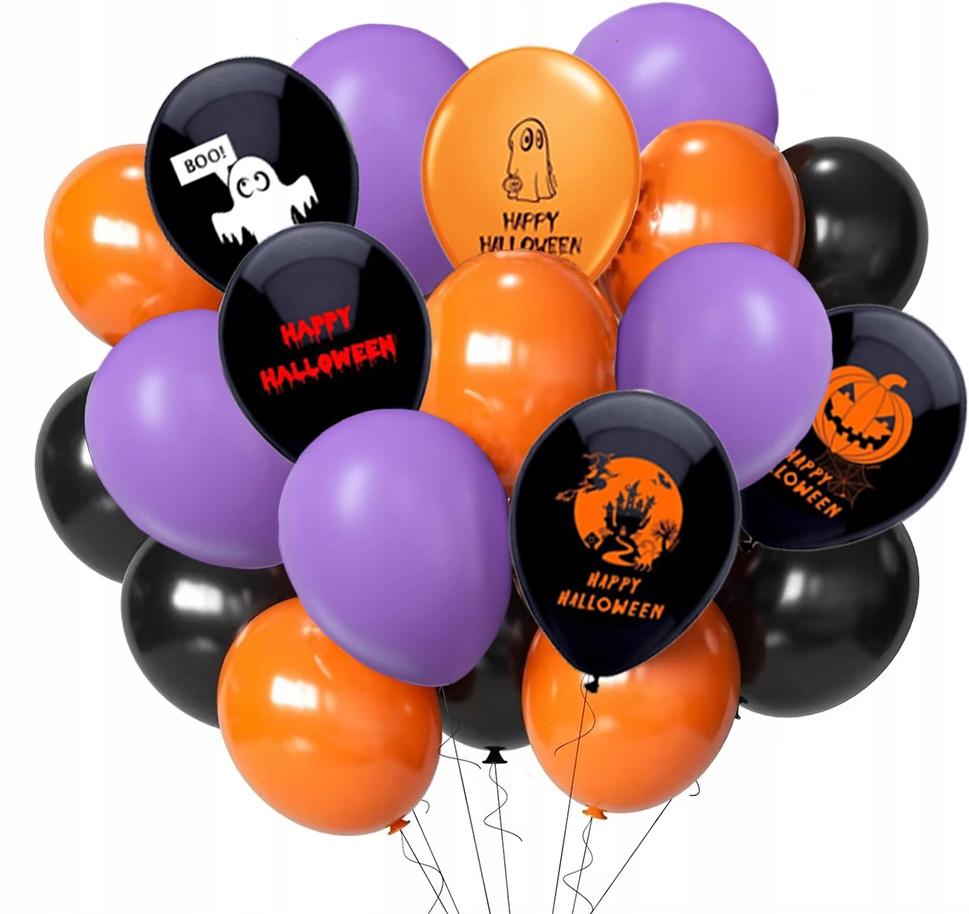 Balony Zestaw Balonów Halloween Pomarańczowe Czarne Fioletowe Nadruk 20Szt.