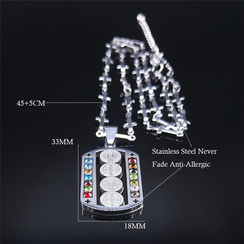 Stainless Steel Crystal Catholicism Saint Benedict Jesus Necklaces Women/Men Cross Chain Necklace Jewelry cruz colgante N4909S02