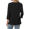 Women's Fashionable Casual Color V-Neck Decorative Button Three-Quarter Sleeve T-Shirt Top