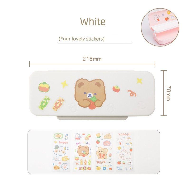 

Grade Three Class Two Pure Color Stationery Box Double Layer Pencil Case Girl Primary School Student Ins Cute Large Capacity Stationery Pencil Box White (4 stickers)
