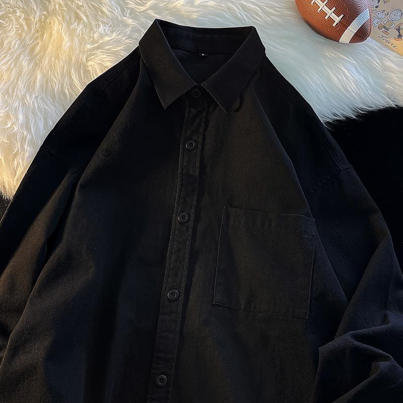 

Весна и осень Чистый хлопок Японская городская рубашка База Мужская с длинным рукавом Американская повседневная рубашка с внутренней частью из хлопка XL чёрный