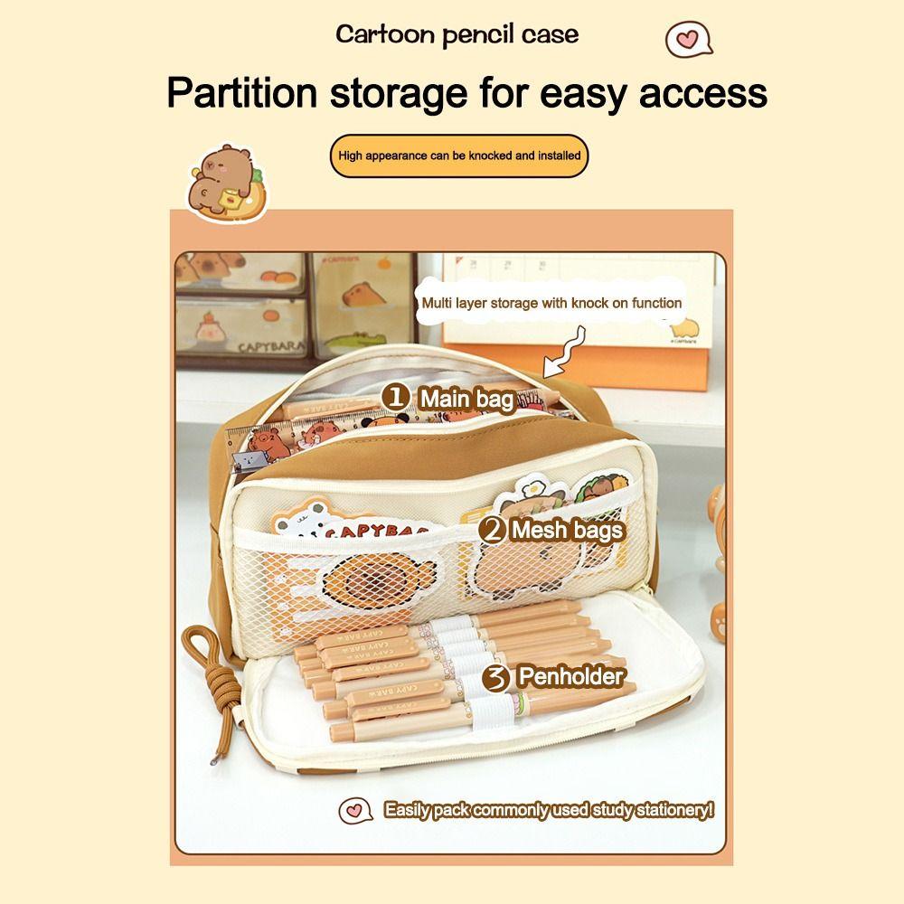 Multi-layer Capibara Pencil Case Cartoon Stationery Bag Kawaii Pencil Pouch  School Supplies