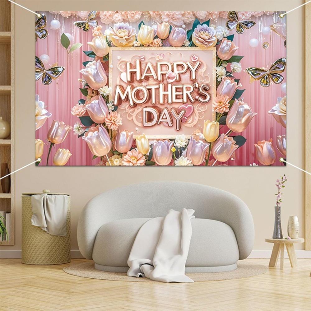 Flower Theme Happy Mother’s Day Backdrop Polyester Hanging Background  Poster Props