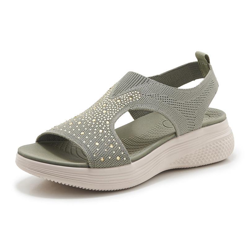 

Plus Size Shoes for Women 35-42 Summer Fashion Mesh Platform Wedges Rhinestone Sandalias De Mujer Casual Sports Sandals 35 зелёный