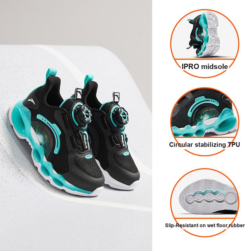 Anta Kids Energy Ring 10.0 Comfortable Casual Fitness Test Non-Slip Wear-Resistant Low-Top Running Shoes Kids sneaker Black Green 312449901-3