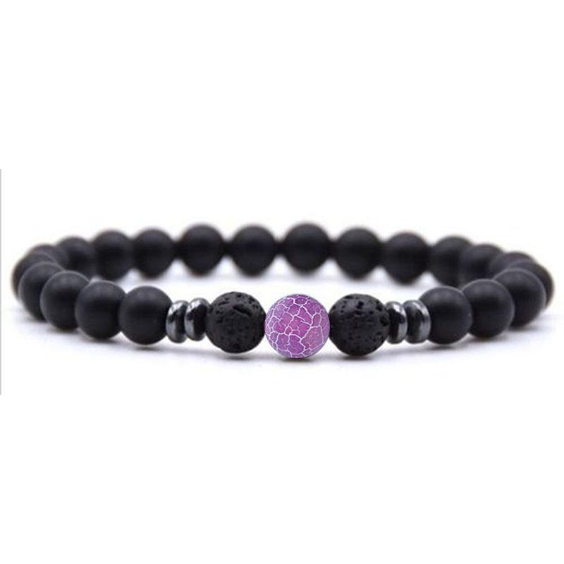 Women's Energy Yoga Bracelet: 8mm Frosted Black Volcanic, Amber & Weathered Stones