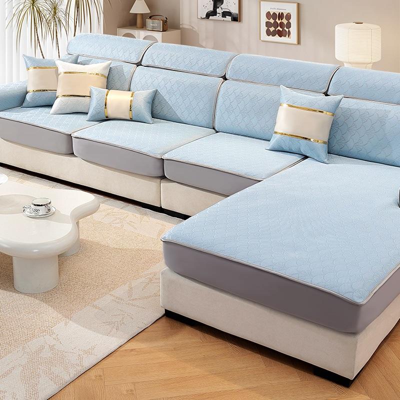 Housse de Canapé en Soie Fraîche Protection Complète Coussin de Canapé Coussin de Siège d'Été Housse de Canapé Antidérapante Pour Temps Chaud