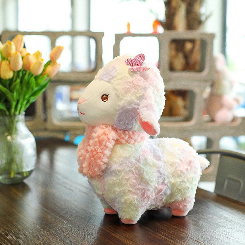 Cute Sheep Rainbow Plushie Animal Toy With Short Pile Fabric For Kids Playroom