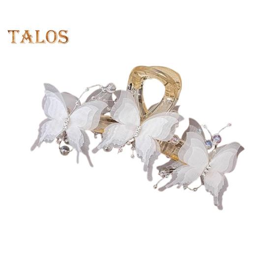 

Женская заколка для волос с когтями из сетчатой пряжи, декор в виде бабочек, блестящие стразы, заколка для волос с противоскользящими зубцами, задняя часть головы, зажим для волос в виде акулы белый