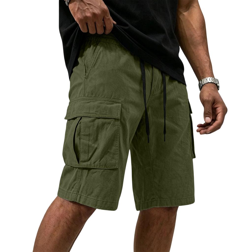 Mens Cargo Shorts Multi Pocket Drawstring Waist Relaxed Fit Workwear Style Casual Cotton Short Pants for Outdoor Activities