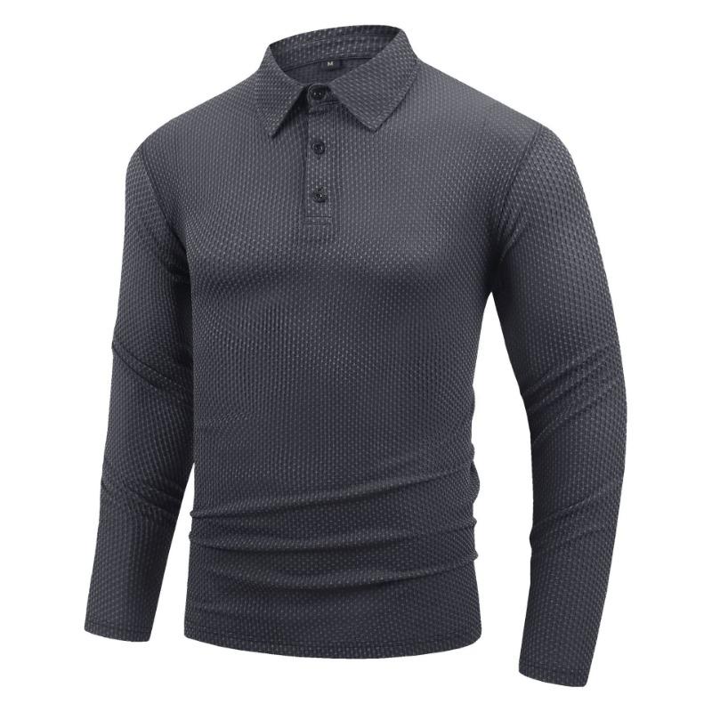 Spring Autumn Men's Long Sleeved Lapel Casual Solid Color Polo Lapel Casual Shirts Men’s