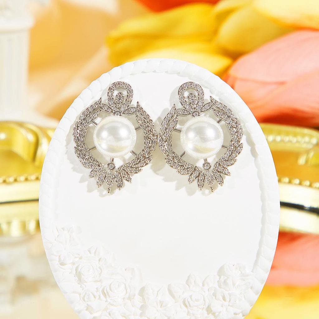 CMM Elegant CZ Zircon Artificial Pearl Earrings Party Banquet Wedding Woman Golden Silvery Jewelry Bride Matching Accessories