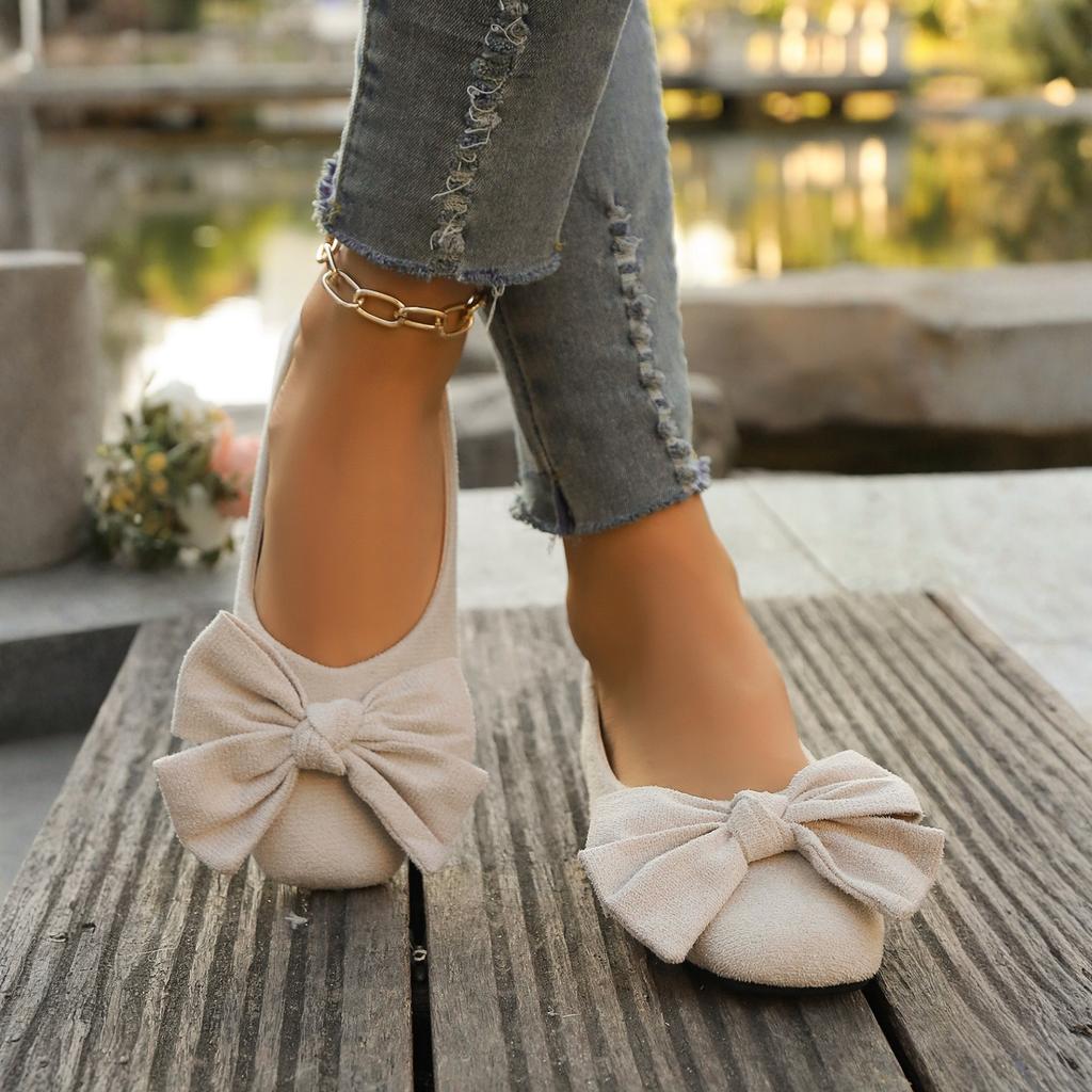 Mocassins d'été pour femmes grandes tailles avec nœud et bout ouvert