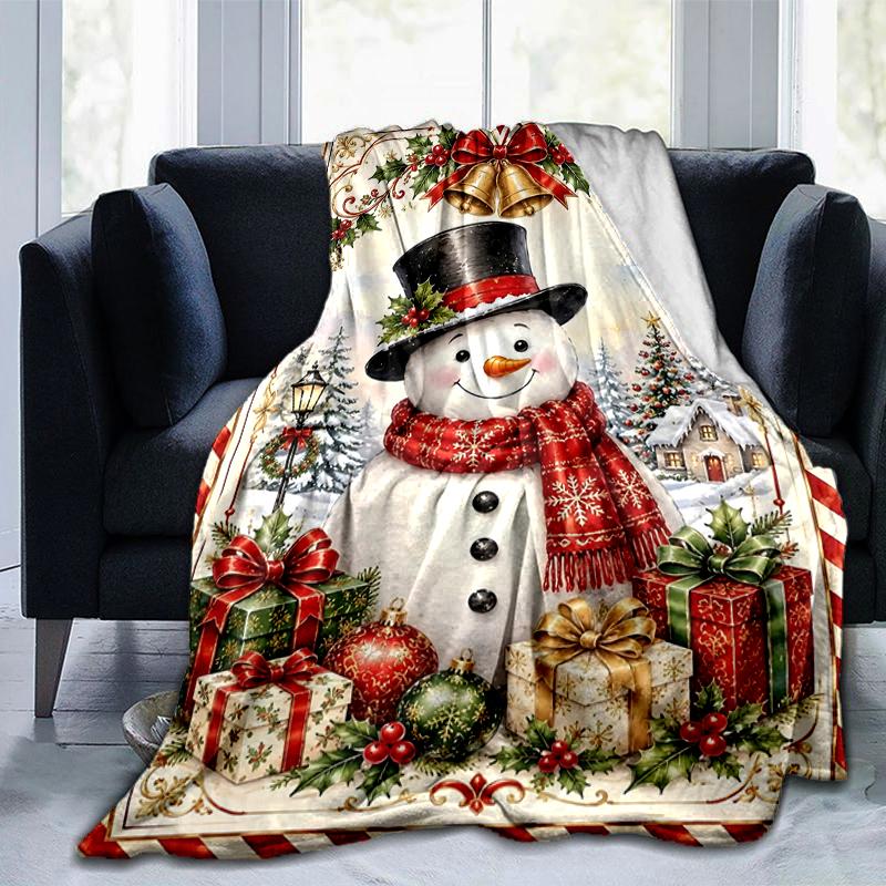 1Pc Winter Wonderland Snowman Blanket Soft And Comfortable Casual Warm Camping Travel Christmas Halloween Gift M292126