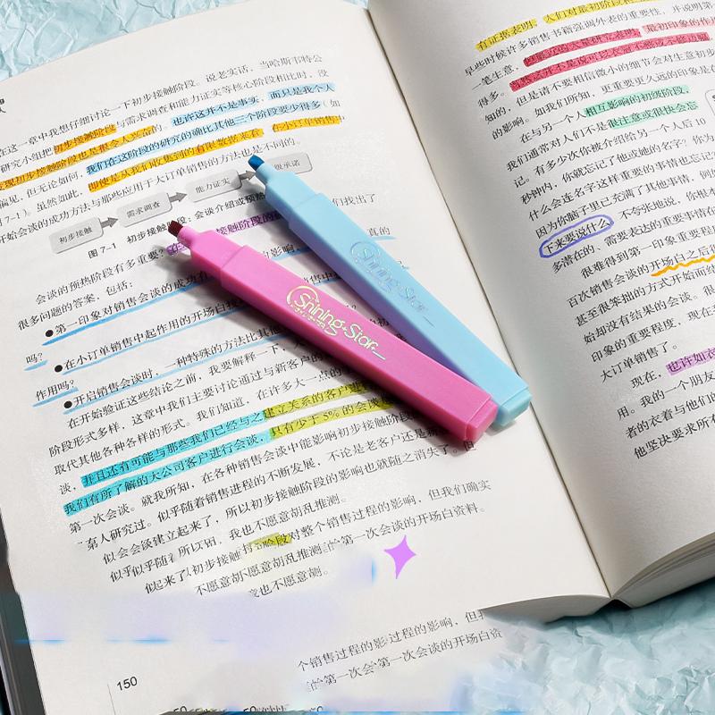 M&G Highlighter Pen, Double-ended Highlighter Pen, Axe Head and Round Head, Glitter Ink, Drawing, Note-taking, Student and Offic