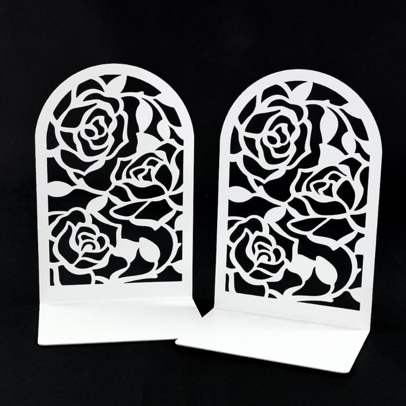 Sturdy Metal Bookends With Not Slip Base Floral Design For Home Office And Study Room