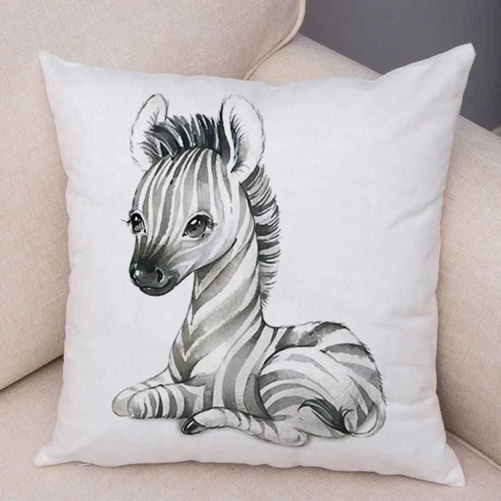 Aquarell niedliche Tier Kissenbezug Sofa Home Decor Zebra Giraffe Nilpferd Affe Löwe Fuchs Kissenbezug Kissenbezug