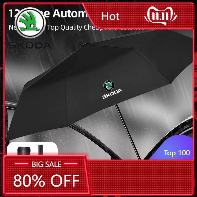Samolepka na auto 2025 Nová Pro Škoda 12 Kostí Auto Automatický Skládací Deštník Příslušenství pro Stínění Rychlý Kodiaq Karoq Fabia Kamiq MK3 Ro