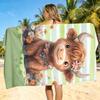 Highland Cow Flower Green Striped Beach Towel Travel Towel For Swimming Beach Pool Camping Bath Daily Shower Use