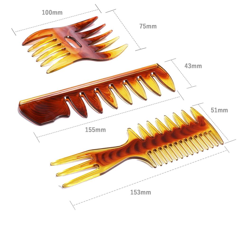 Tumosando Kamm Grobzahning mit Wasserdichtem Stylingkamm Herren 3-teiliges Set, Kamm, Bernstein, Beutel, Antistatisch