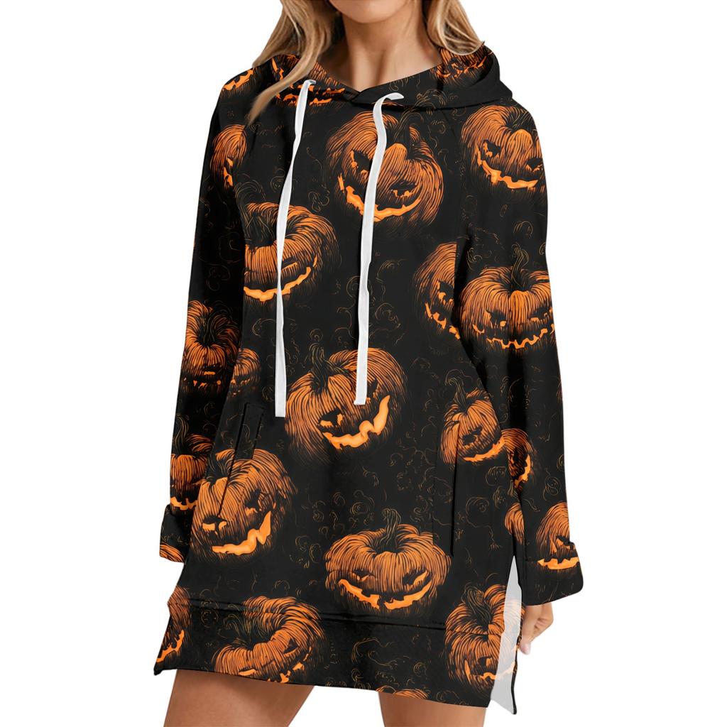 Women's Casual Long Sleeve Halloween Print Hoodie Pullover Top for Fall Festive Wear