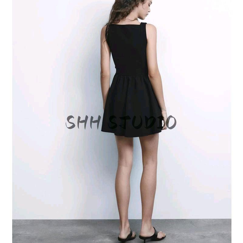 Spring New Women clothes Pure Desire Wind Pleated Skating Model Boat Neck Slim fit Sleeveless Short Dress 5584320