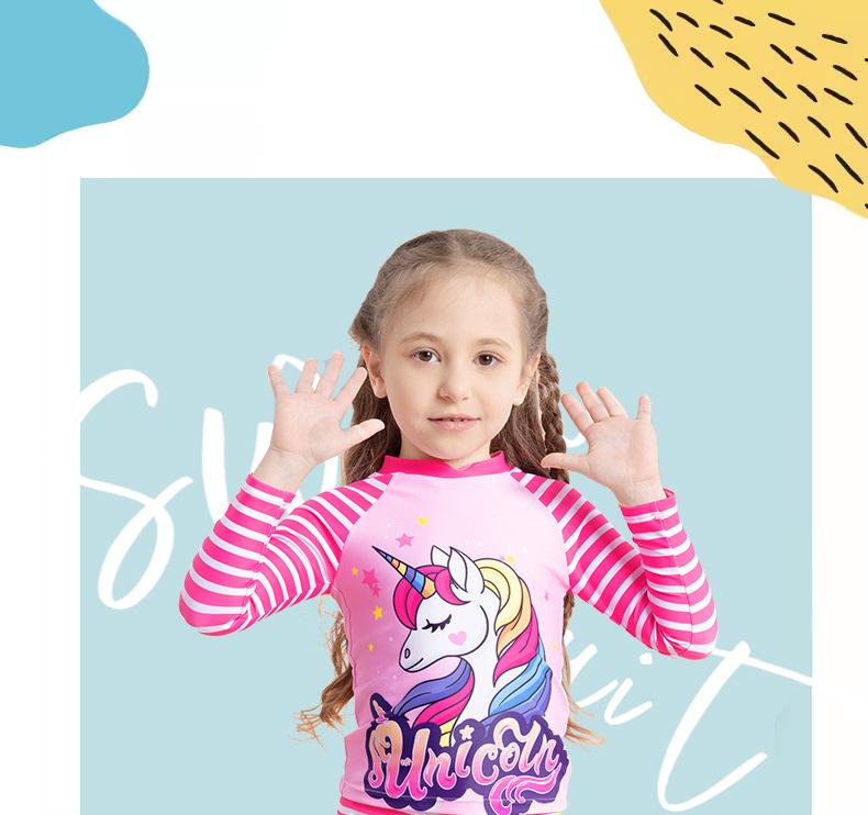 Girls' Long Sleeve Unicorn Striped Swimsuit Set (2025)