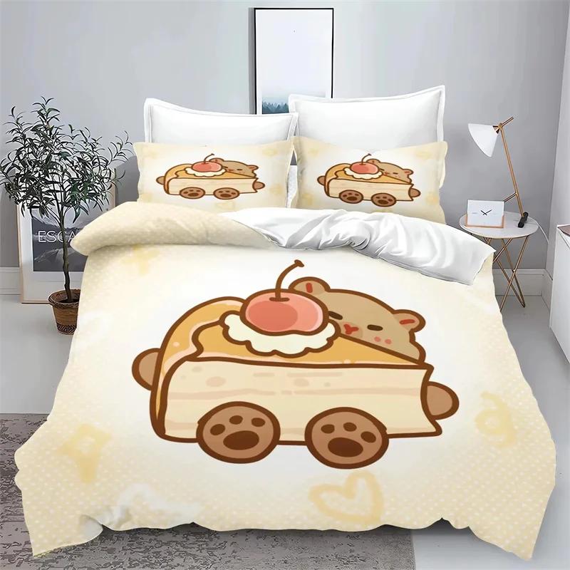Cartoon Capybara 3D Printed Bedding Set Children's Duvet Cover Pillow Case Set Anime Polyester Cute Cartoon Home Decoration