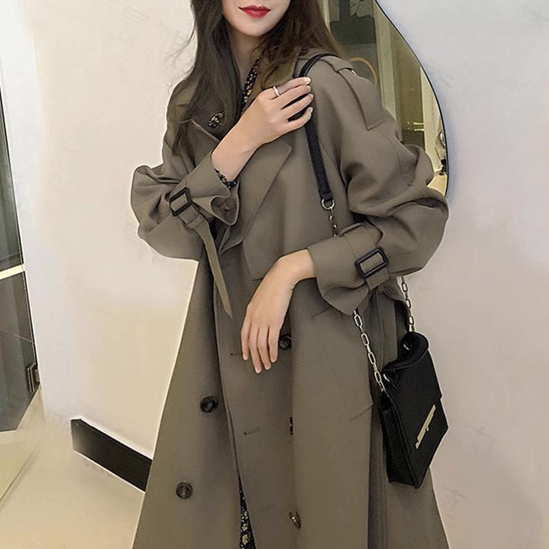 2025 Women's Mid-Length Trench Coat - Petite Fit, Korean & British Style for Autumn/Winter