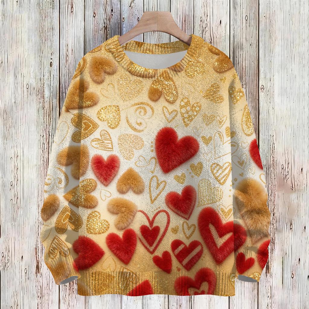 Women's Fashion Casual Long,Sleeve Valentine's Day Round,Neck Knit Pullover Top