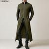 INCERUN Men Stitching Stand Neck Long Sleeve Zip-up High Splits Long Cardigan Coats