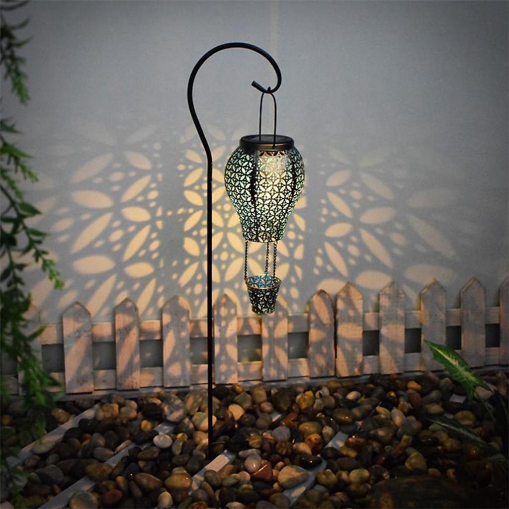 Hot Balloon Solar Lantern Decorative Hollow Iron Light Hanging Outdoor Lamp for Garden Pathway Yard