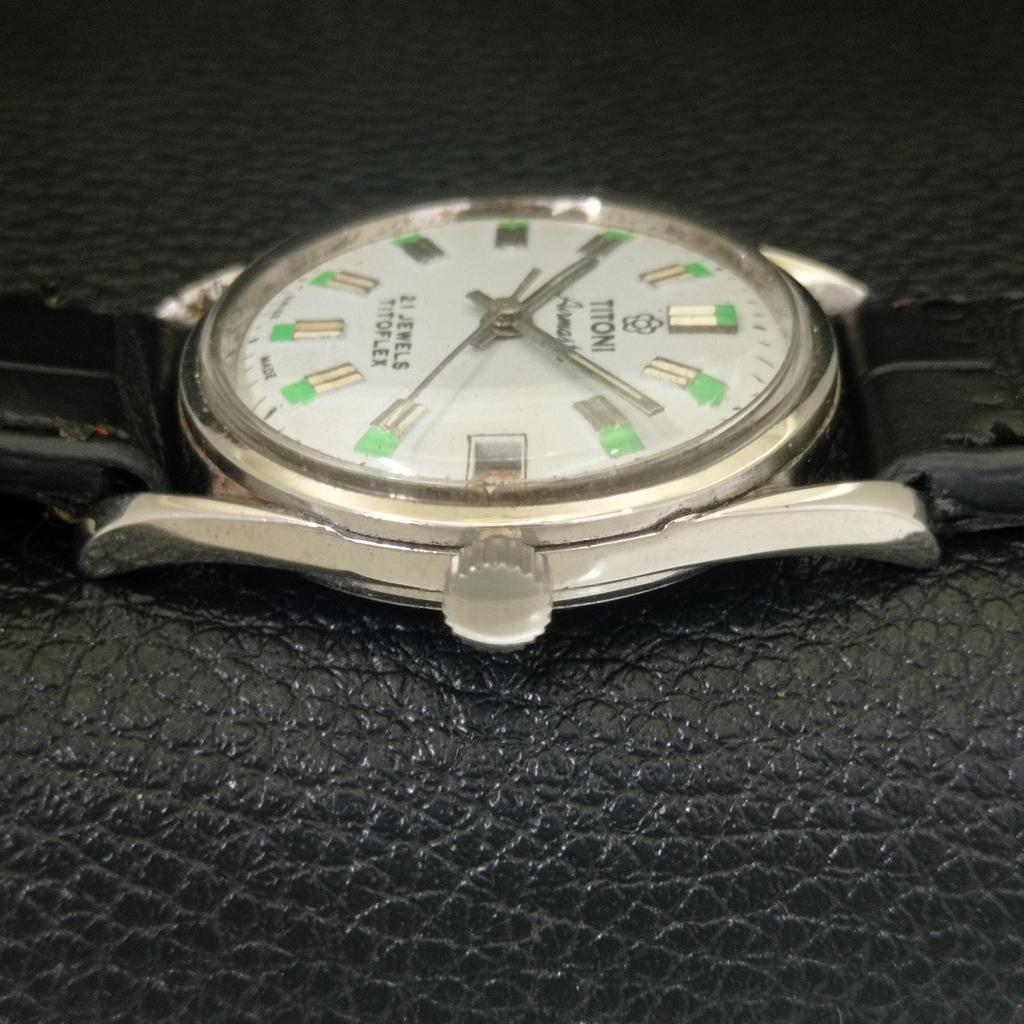 SCHWEIZER VINTAGE TITONI AIRMASTER TITOFLEX MANUELL AUFZIEHEND HERREN GRAUE UHR a703238-1