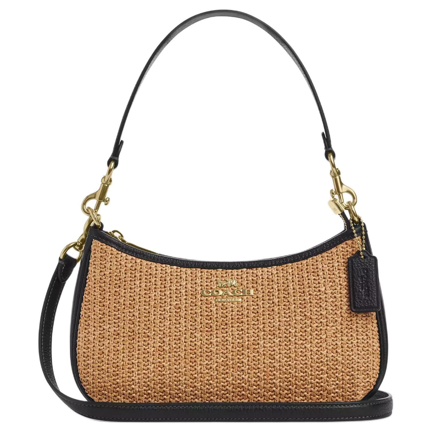 

Coach Teri 24 Brand Logo Straw And Leather Tote Shoulder Bag Medium Women bags Khaki Black CAL90-IMXUB Basic Set (Bag+Dust Bag)