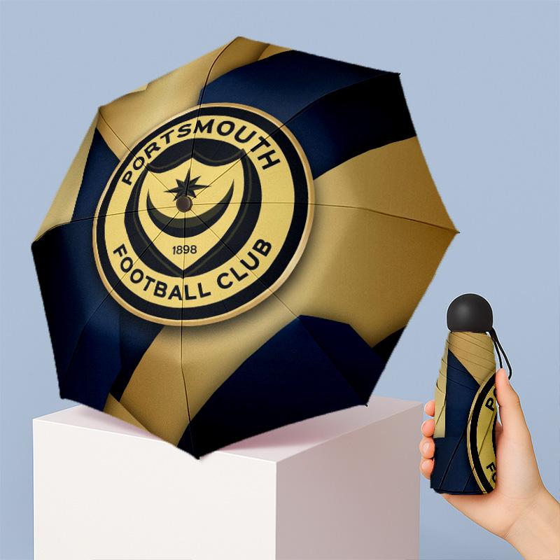 Portsmouth FC Mini 5 Fold Pocket Umbrella Compact Lightweight Anti UV Rain Sun Protection Umbrella Portable Travel Umbrella