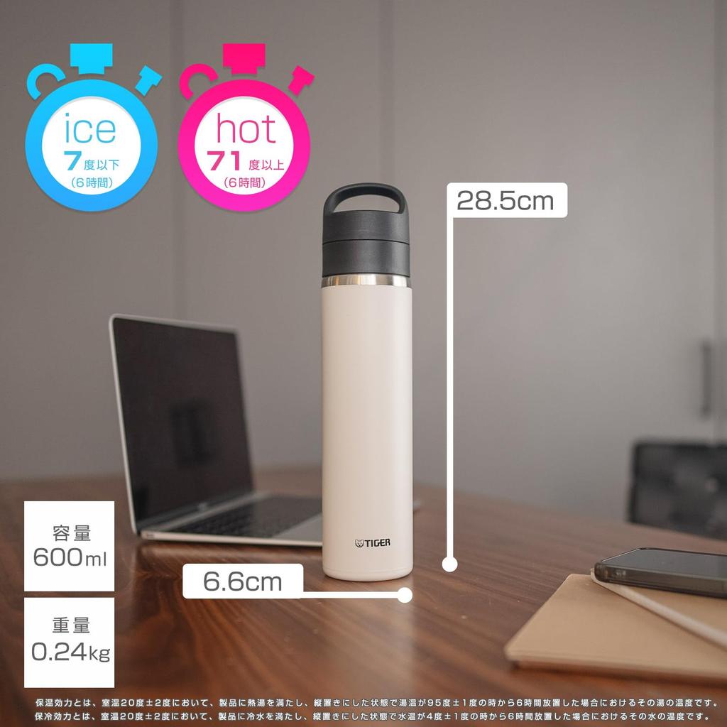 [Dishwasher and Insulated] Tiger Corporation 600ml Vacuum Insulated Carbonated Bottle, Stainless Steel, Beer Safe, with Handle Holder, Compact and Por