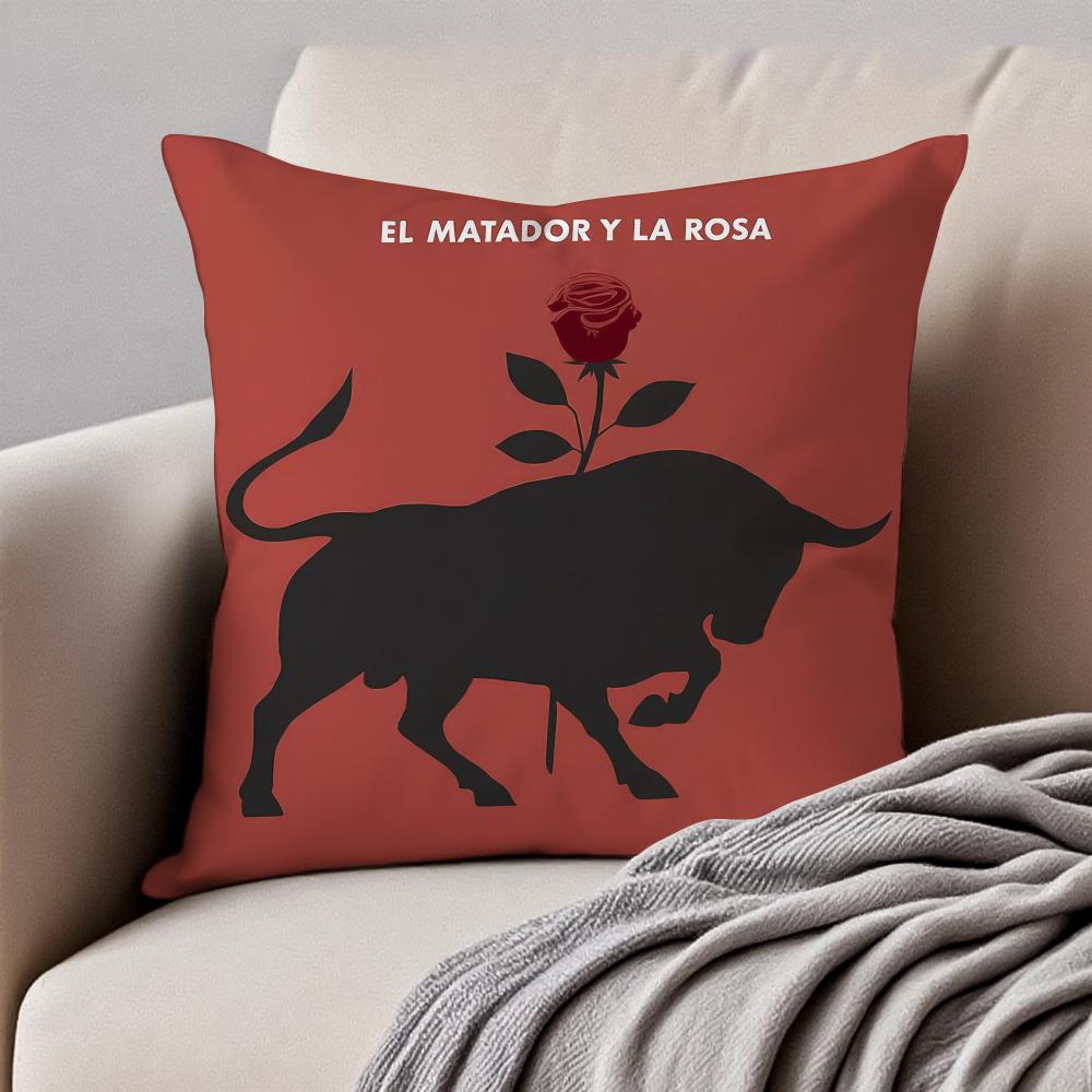 Spanish Running of the Bulls Cushion Cover Pillowcase Antidustmite Invisible Zipper Short Plush Sofa Cushion