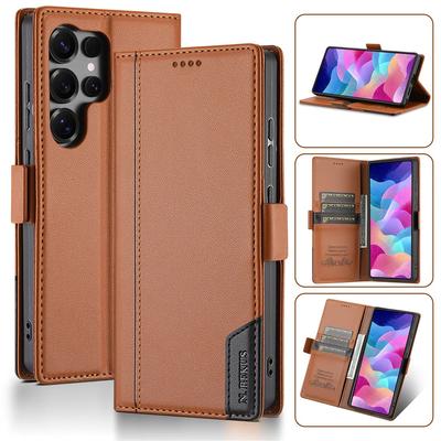 Funda de Cuero Tipo Cartera con Tapa para Samsung Galaxy S25 Edge S24 FE S23 Ultra S22 Plus A17 A07 A16 A36 A56 A26 A54 Cubierta de Cartera Magnética