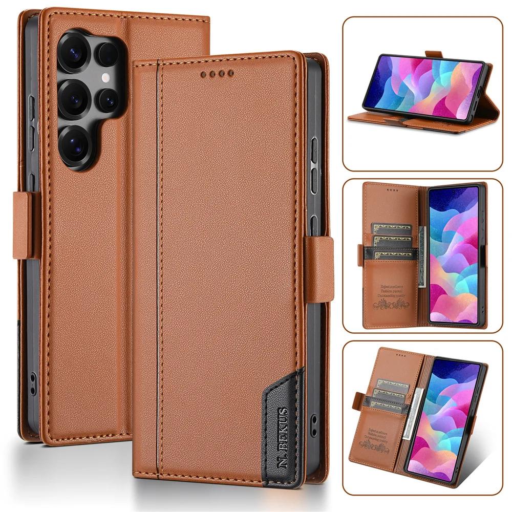 Flip Leather Phone Case for Samsung Galaxy S25 Edge S24 FE S23 Ultra S22 Plus A17 A07 A16 A36 A56 A26 A54 Magnetic Wallet Cover