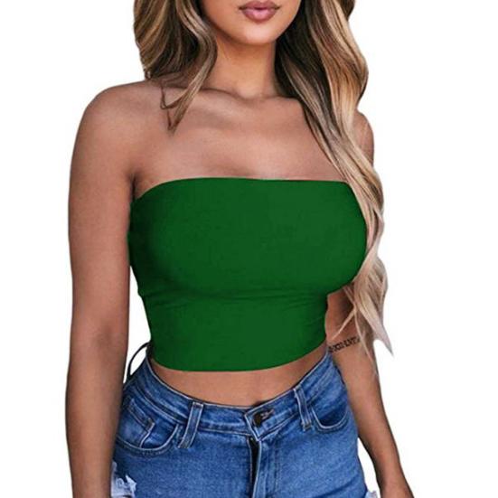 Women Sexy Solid Color Strapless Cropped Mini Bustier Slim Elastic Tube Top