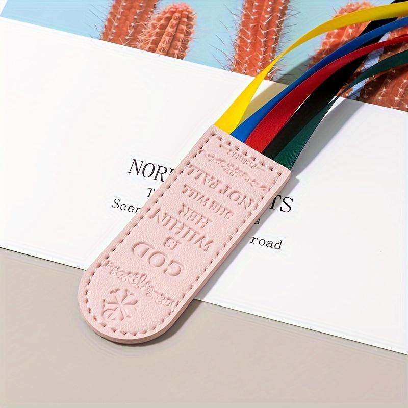 

1pc Embossed Bookmark with Multicolor Woven Ribbon & Tassel - Mint Textured, Durable Reading Marker Suitable for Books, Bibles рожевий