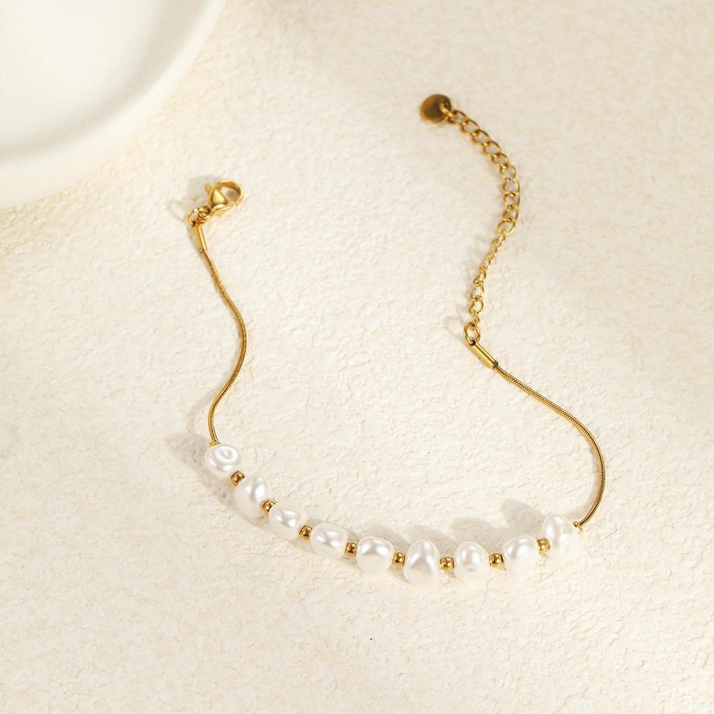 Elegant Baroque Faux Pearl Stainless Steel Layered Bracelet Earrings Set