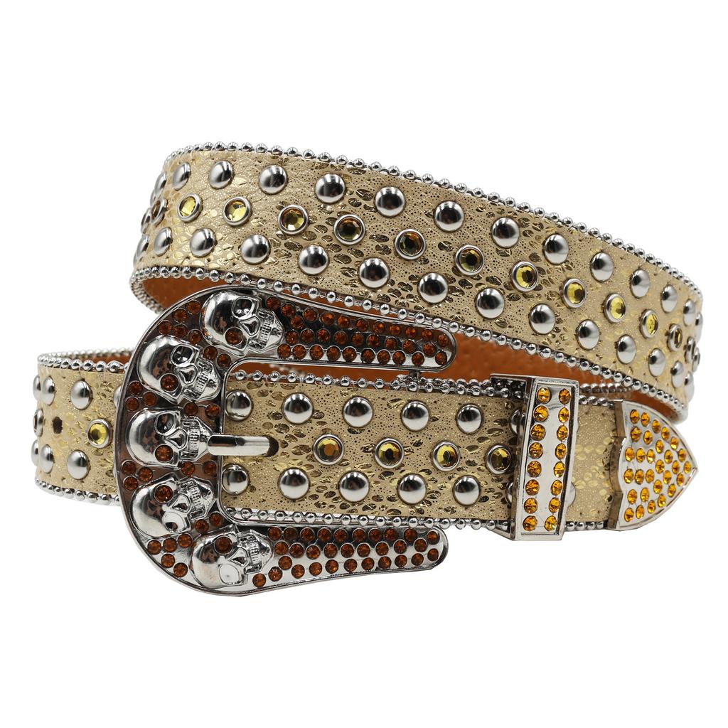 Snake Pattern Skull Rhinestone Belt European and American Style Women's Belt Extended Belt Denim Style Outdoor Belt