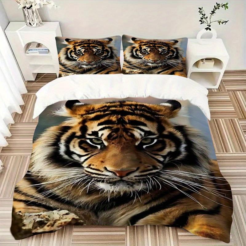 3pcs Tiger Print Bedding Set, Breathable And Soft, Suitable for All Seasons Machine Washable, Suitable for Bedroom Decoration,yy250822135