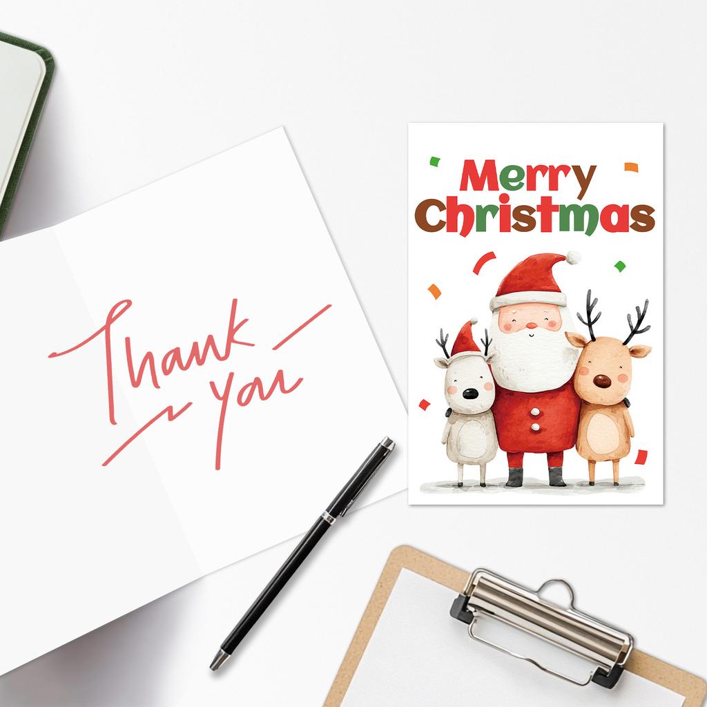10PCS Christmas Greeting Cards Set with Envelopes, Cartoon Santa Claus Xmas Cards for Holiday Wishes & Gifts