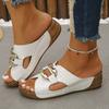 Women's Wide Width Peep-Toe Sandals, Metal Buckle Cutout Platform Wedges, Summer Outdoor Slides for Women