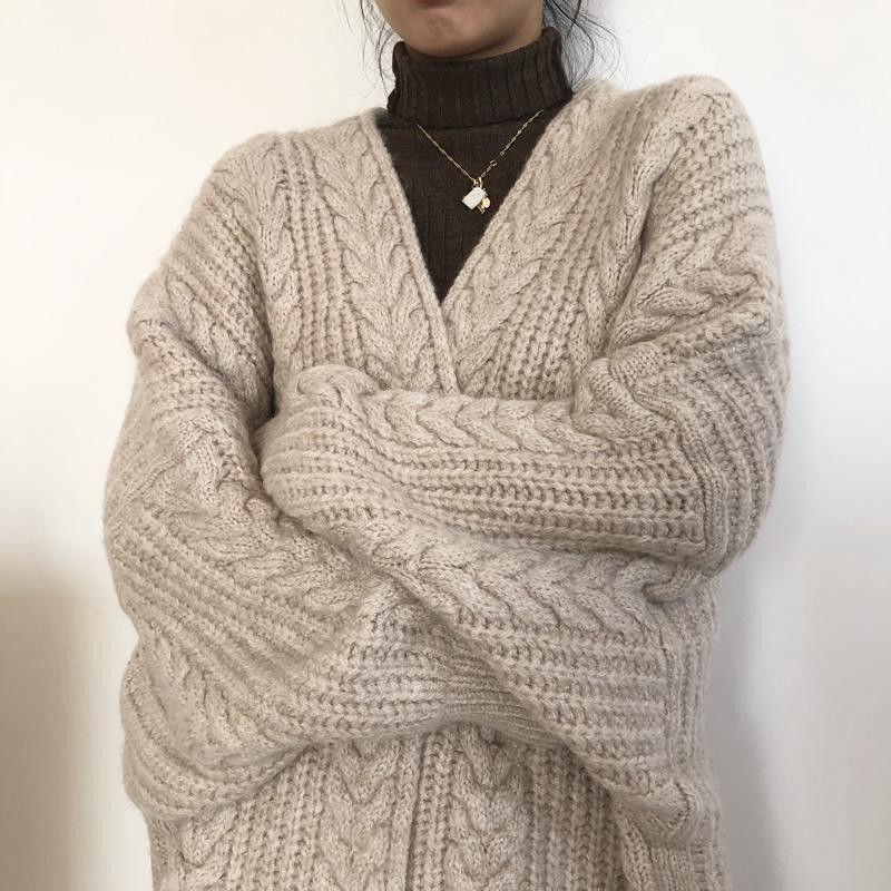 Plus Size Women Korean Casual Long Sweater Autumn Loose Long Sleeve Cardigan Female Knitted Sweaters