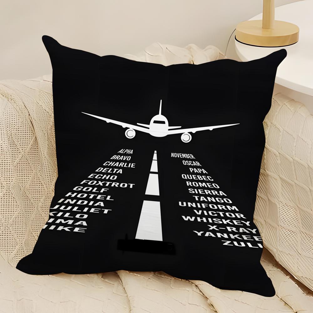 Black Pattern For Airplane Pilots Pillow Case Natural Linen Double-Sided Printing Sofa Home Decor Cushion Cover