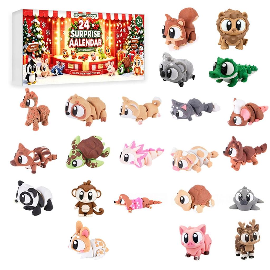 -Day Advent Calendar with 3D Printed Articulated Forest Animal Figures for Kids Surprise Toy Gift Set